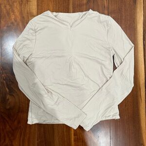 Cream Fitted Long Sleeve T-Shirt